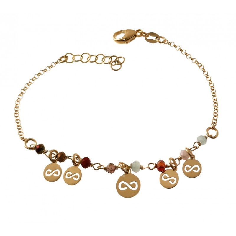 Pulsera mujer infinitos de Plata dorada con piedras de color